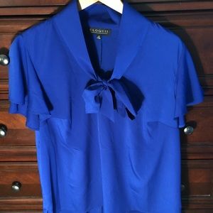 Royal blue short sleeve bow tie blouse, 18